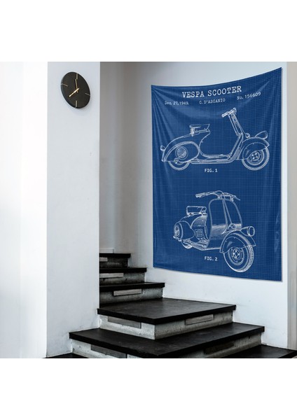 Vespa Scooter Blueprint Vespa Motosikletli Duvar Örtüsü