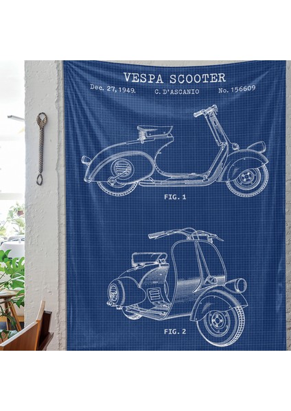 Vespa Scooter Blueprint Vespa Motosikletli Duvar Örtüsü