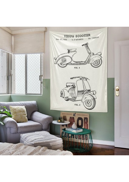 Vespa Scooter Ivory Vespa Motosikletli Duvar Örtüsü