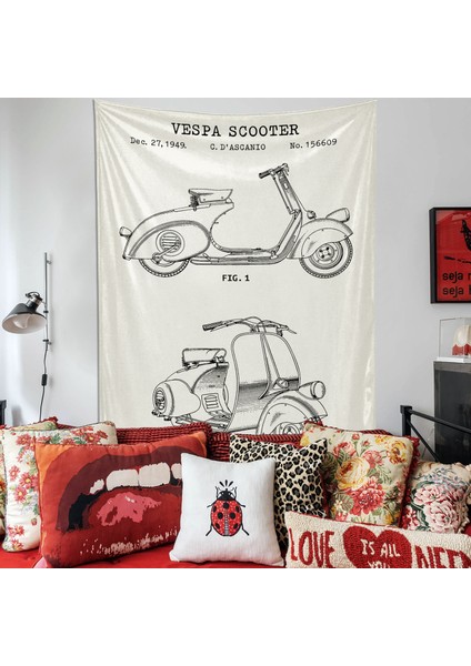 Vespa Scooter Ivory Vespa Motosikletli Duvar Örtüsü