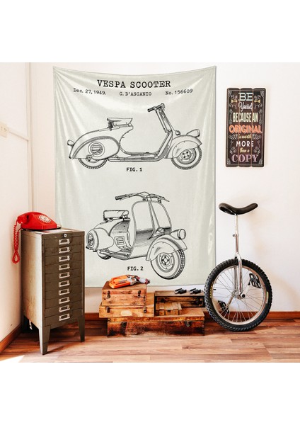 Vespa Scooter Ivory Vespa Motosikletli Duvar Örtüsü