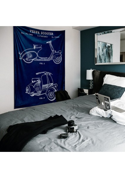 Vespa Scooter Navyblue Vespa Motosikletli Duvar Örtüsü fiyatları