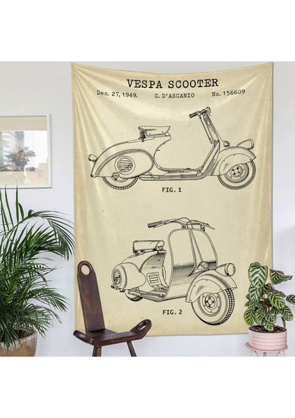 Vespa Scooter Vintage Vespa Motosikletli Duvar Örtüsü