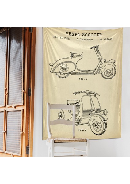 Vespa Scooter Vintage Vespa Motosikletli Duvar Örtüsü