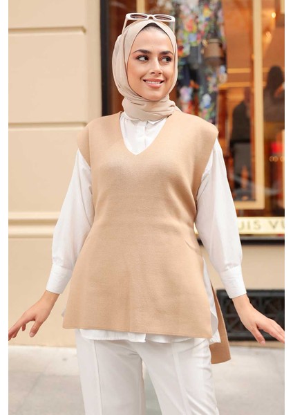 - Bisküvi Tesettür Triko Süveter 23881BS