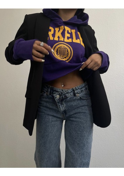 Kadın Berkeley Baskılı Crop Mor Sweatshirt