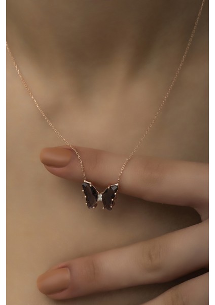 925 Ayar Gümüş Mor Zirkon Taşlı Kelebek Kolye fiyatları