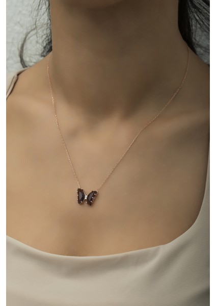 925 Ayar Gümüş Mor Zirkon Taşlı Kelebek Kolye fırsatları