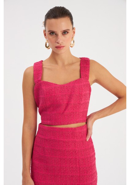 Askılı Tüvit Crop Bluz - Fuşya fırsatları