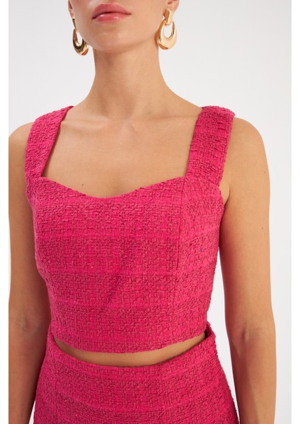 Askılı Tüvit Crop Bluz - Fuşya indirimleri