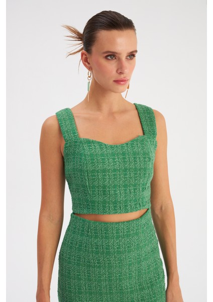 Askılı Tüvit Crop Bluz - K.yeşil modelleri