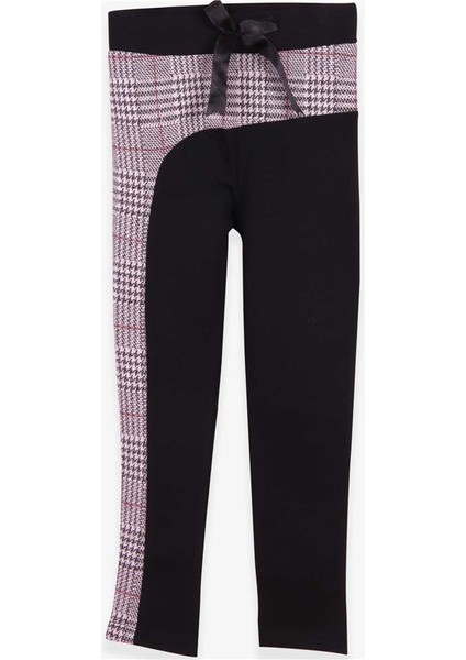 Kız Çocuk Tayt Simli Ekose Detaylı 12 Yaş Siyah