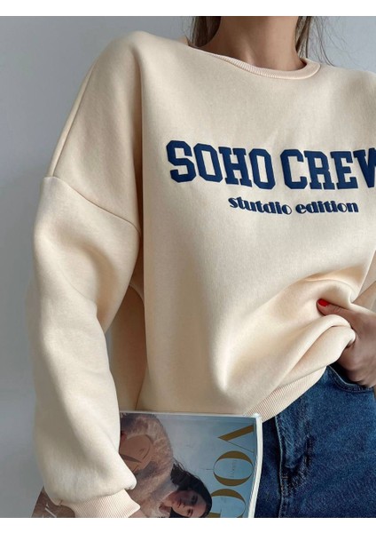 Kadın Baskılı Şardonlu Krem Sweatshirt modelleri