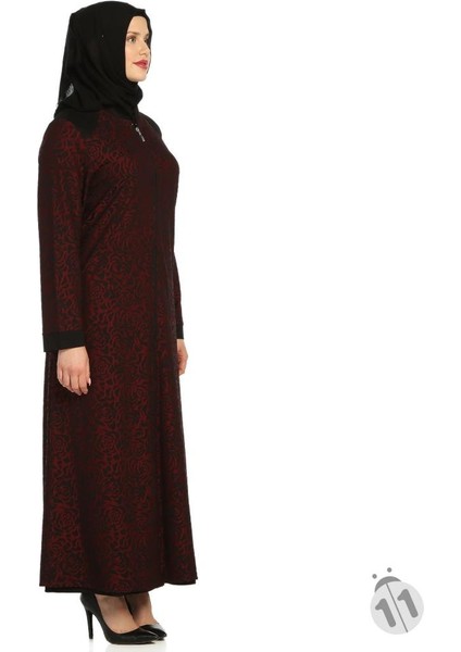 Bordo Siyah Önden Fermuarlı Tesettür Şık Üst Giyim