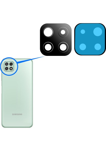 Samsung Galaxy A22 Uyumlu Arka Kamera Camı Lens Yapışkanlı