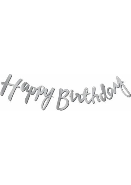 Happy Birthday Kaligrafi Banner Yazı Gümüş