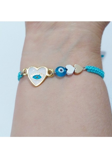Nazar Boncuklu Mat Beyaz ve Altın Rengi Hematit Kalpli Beyaz Mineli Kalp Bileklik fiyatları