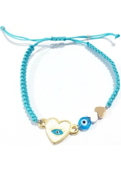 Nazar Boncuklu Mat Beyaz ve Altın Rengi Hematit Kalpli Beyaz Mineli Kalp Bileklik modelleri