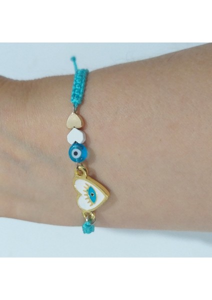 Nazar Boncuklu Mat Beyaz ve Altın Rengi Hematit Kalpli Beyaz Mineli Kalp Bileklik fırsatları