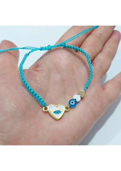 Nazar Boncuklu Mat Beyaz ve Altın Rengi Hematit Kalpli Beyaz Mineli Kalp Bileklik indirimleri
