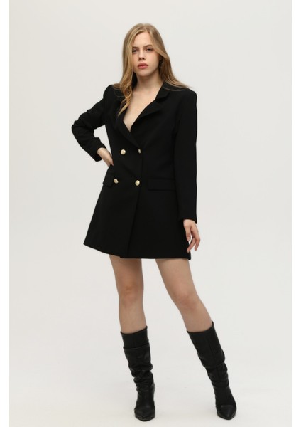 Siyah Astarlı Düğme Kapamalı Blazer Ceket 0105123.01
