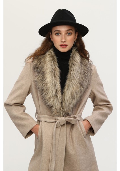 Taş Seyyar Kürklü Leopar Astarlı Kaşe Kaban 0108070.50