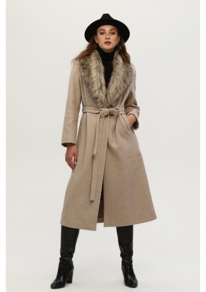 Taş Seyyar Kürklü Leopar Astarlı Kaşe Kaban 0108070.50 fiyatları