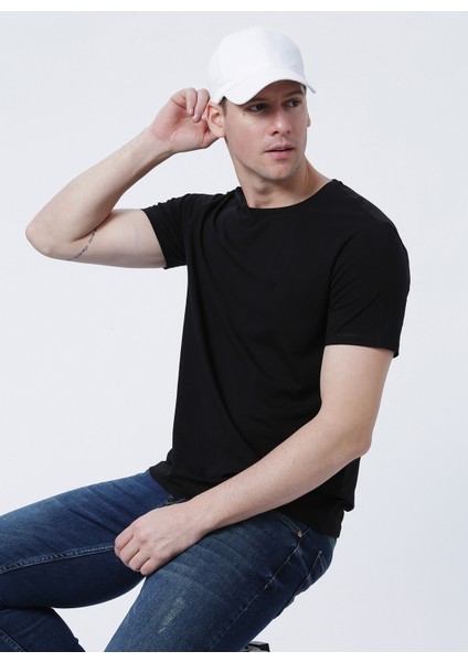 Siyah Erkek Slim Fit Modal T-Shirt ROMEO-O