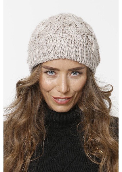 Sepet Örgülü Astarlı Triko Kışlık Kadın Renkli Bere Örgülü Şapka