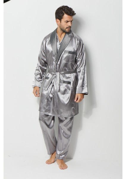 Damatlık Seti Erkek 4lü Saten Röbdeşember Pijama Takımı