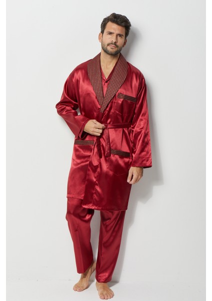 Damatlık Seti Erkek 4lü Saten Röbdeşember Pijama Takımı