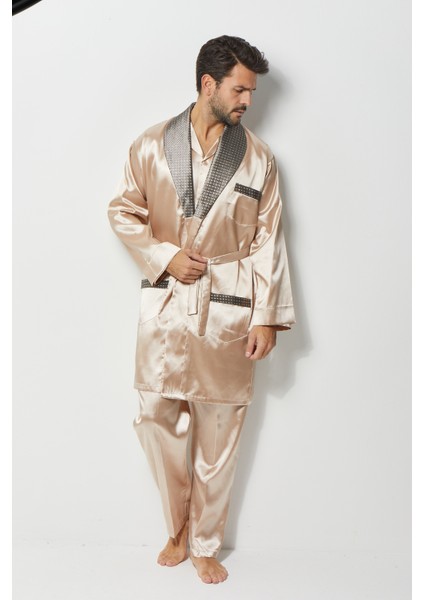 Damatlık Seti Erkek 4lü Saten Röbdeşember Pijama Takımı