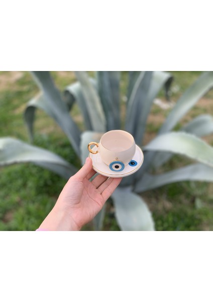 Nazar Kahve Fincanı Mavi Seramik El Yapımı