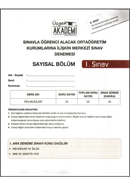 Üçgen Akademi 8. Sınıf Fen Bilimleri Yeni Seri Soru Bankası (Ciltli)