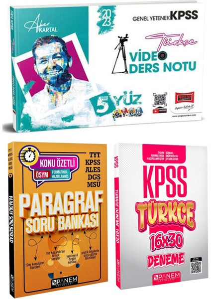 2023 KPSS Türkçe Video Ders + Panem Paragraf Soru Bankası + Türkçe 16X30 Deneme