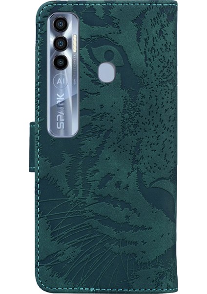 Spark 7 Pro İçin Pu Telefon Kılıfı - Yeşil (Yurt Dışından)