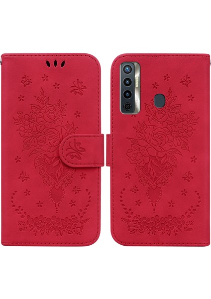 Camon 17 İçin Deri Telefon Kılıfı - Kırmızı (Yurt Dışından)