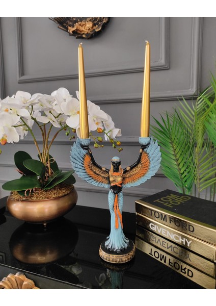 Mavi Gold Detaylı Isis Şamdan, Isis Mumluk, Dekoratif Biblo, modelleri