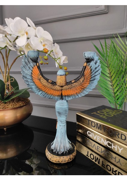 Mavi Gold Detaylı Isis Şamdan, Isis Mumluk, Dekoratif Biblo, fırsatları