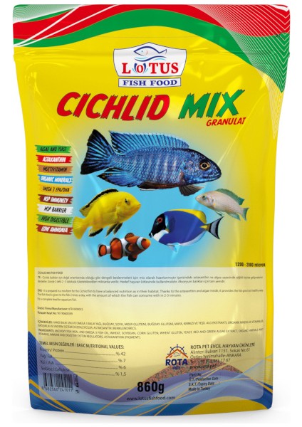 Cichlid Mix Granulat 860 gr Poşet Balık Yemi