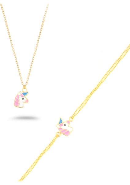 925 Ayar Gümüş Unicorn Kolye Bileklik Set