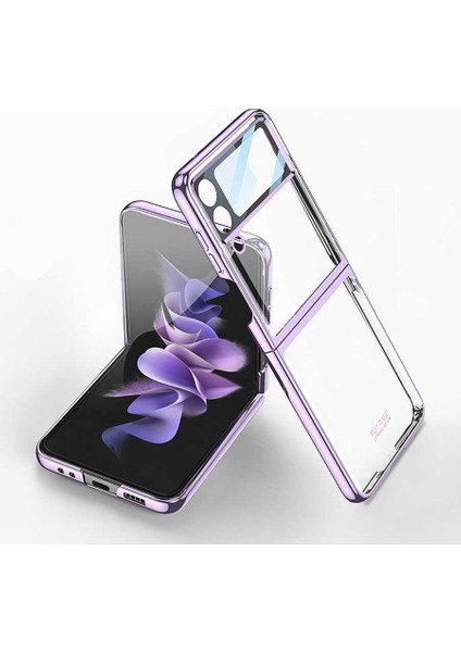 Samsung Galaxy Z Flip 4 Uyumlu Kılıf Kamera Korumalı Açılır Kapanır Kıpta Parlak Kenarlı Ful Body Tam Kaplar Lüx Case