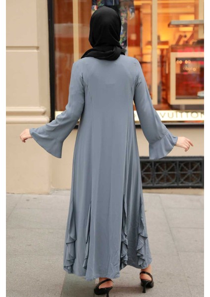 - Fırfır Detaylı Gri Tesettür Abaya 1535GR