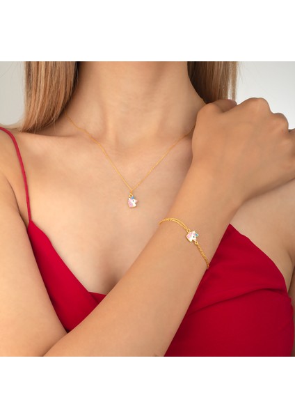 925 Ayar Gümüş Unicorn Kolye Bileklik Set modelleri