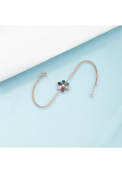 925 Ayar Gümüş Mix Taşlı Papatya Bileklik