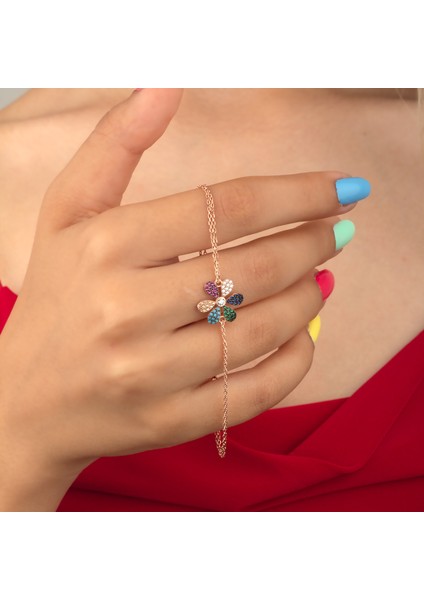 925 Ayar Gümüş Mix Taşlı Papatya Bileklik fiyatları