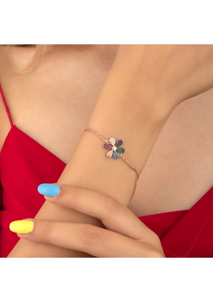 925 Ayar Gümüş Mix Taşlı Papatya Bileklik modelleri