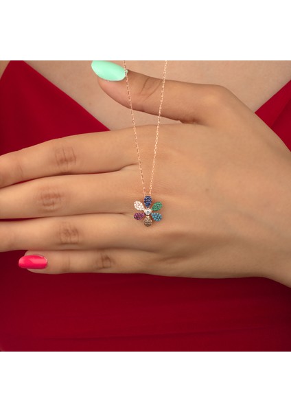 925 Ayar Gümüş Mix Taşlı Papatya Kolye fiyatları