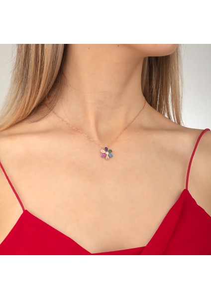 925 Ayar Gümüş Mix Taşlı Papatya Kolye fırsatları