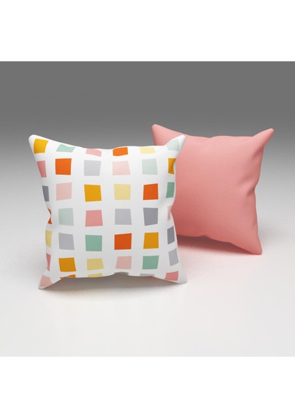 Paredora Renkli Kareler Kırlent Kılıfı